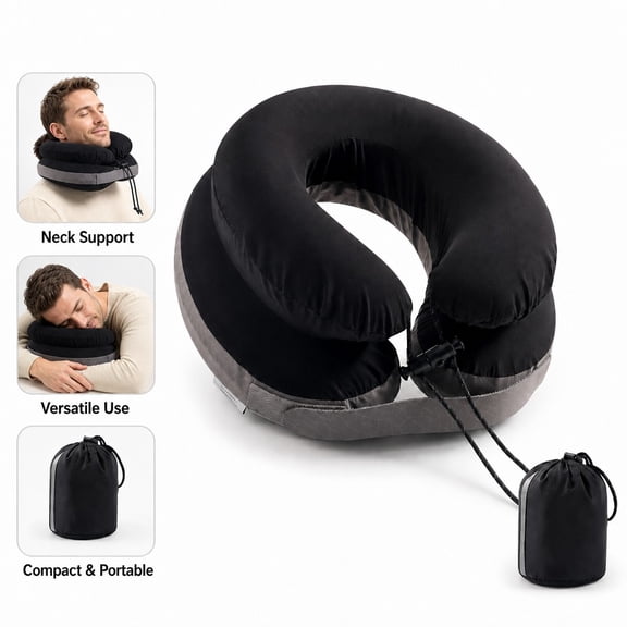 1PC Inflatable Neck Pillow U Shape Travel Cushion with Storage Bag Ice Silk Cover