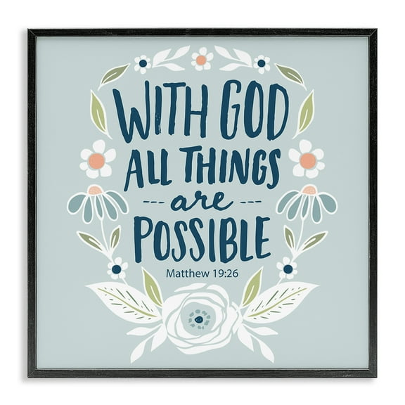 Stupell Industries All Things Possible Verse Religious Painting Black Framed Art Print Wall Art, 12 x 12