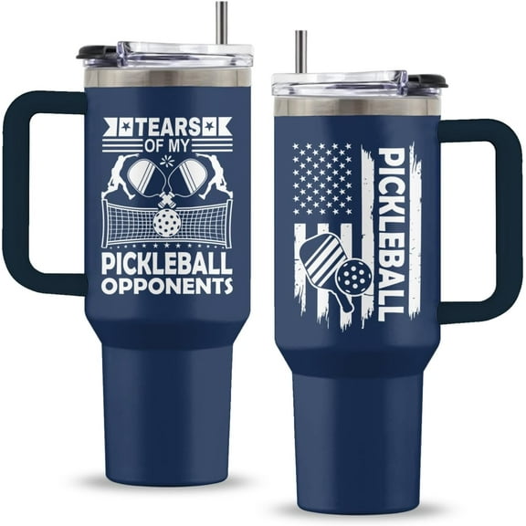 Pickleball Gifts, 40 Oz Tears of My Pickleball Oppnents Laser Engrave Tumbler with Handle & Straw, Sports Gift for Men, Birthday Gifts for Sports Lovers, Pickleball Tumbler