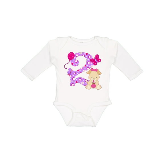 Inktastic Second Birthday with Cute Puppy and Butterflies Boys or Girls Long Sleeve Baby Bodysuit