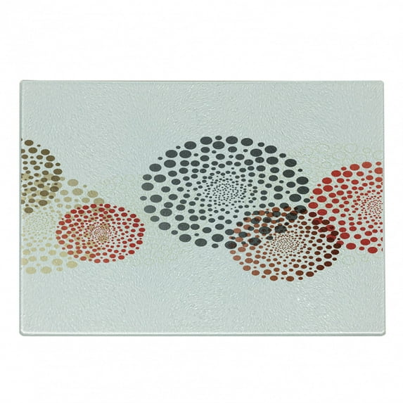 Abstract Cutting Board, Modern and Cool Design Surreal Dots Like and Circled Design Art, Decorative Tempered Glass Cutting and Serving Board, Small Size, Maroon Grey Red, by Ambesonne