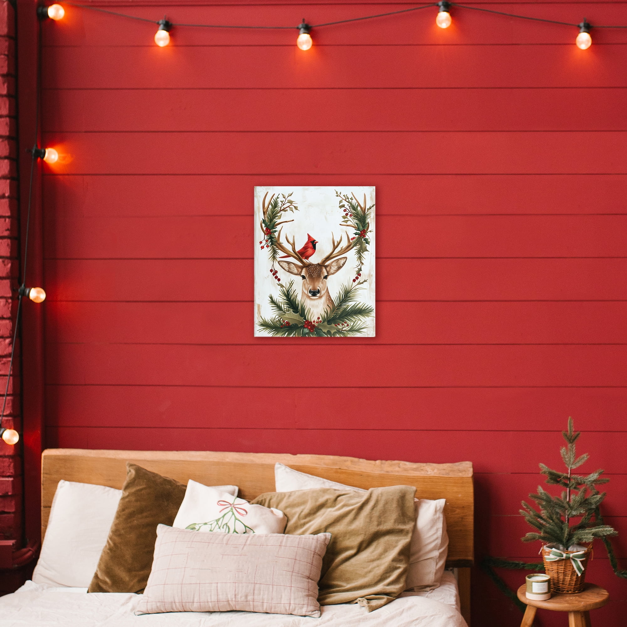 Stupell Industries Cardinal & Deer with Festive Flora Canvas Wall Art, design by Acorn & Ivory Designs