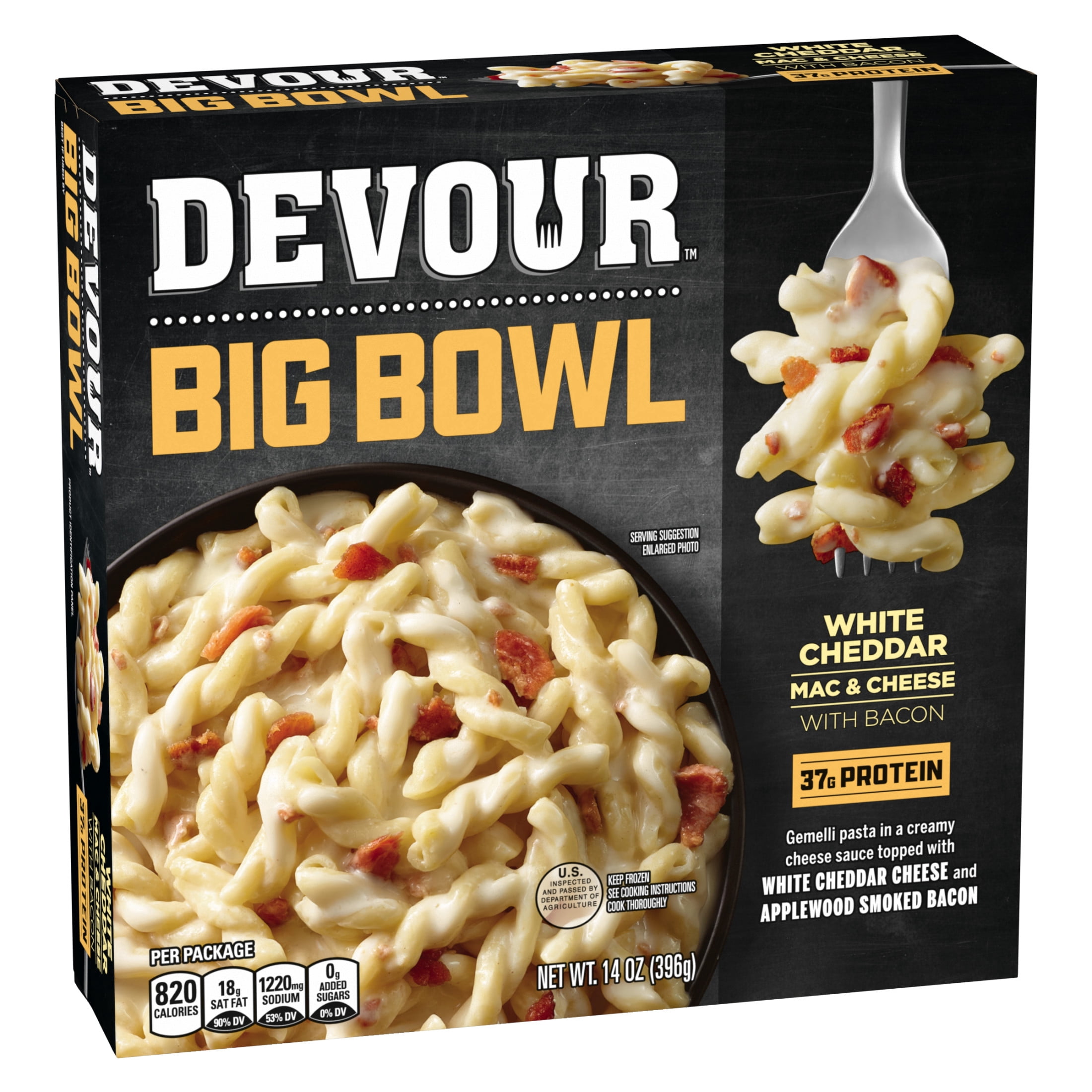 Devour Big Bowl White Cheddar Mac & Cheese with Bacon, 14 oz Box