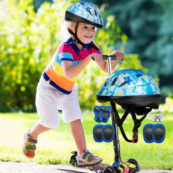 QIYAA Kids Bicycle Helmet Protective Gear Set Children Boys Mtb Bike Helmet Girl Cycling Knee Elbow Wrist Pads for 4~110 Years