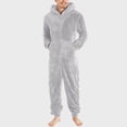 thumbnail image 2 of Pijama de lana Artificial para hombre, ropa de dormir informal de manga larga, Color sólido, con cremallera, mono holgado con capucha, Rompe cálido de invierno, 1, 2 of 4