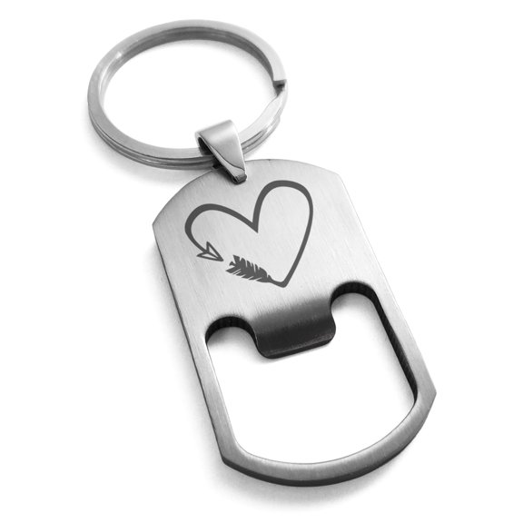 Stainless Steel Love Arrow Heart Engraved Bottle Opener Dog Tag Keychain Keyring