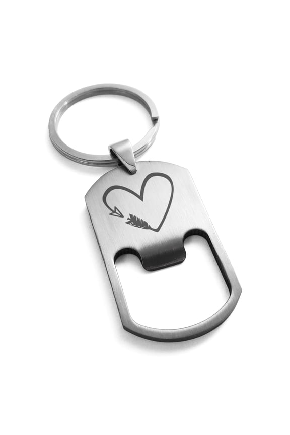 Stainless Steel Love Arrow Heart Engraved Bottle Opener Dog Tag Keychain Keyring