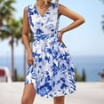 thumbnail image 2 of Gibobby Vestido corta de fiesta casual Vestidos casuales de verano para mujer Vestido sin mangas con estampado de flores Vestido casual de playa(Azul,XL), 2 of 5