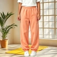 thumbnail image 2 of Xaqiouau Girls Cuffed Jogger Sweatpants Relaxed Fit Elastic Waist Kids Sport Pants with Zip Pocket Solid Color Casual Trousers Fall Winter School Activewear Orange 170, 2 of 6