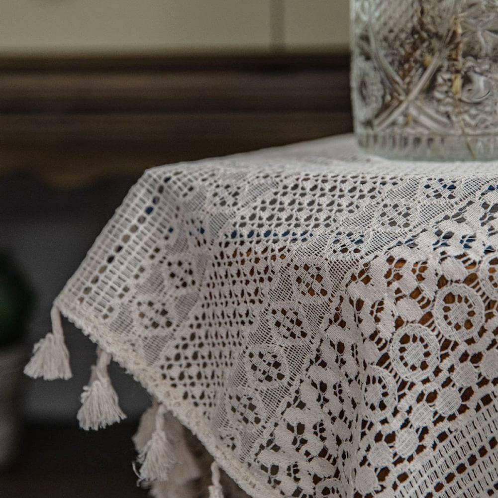 Boho Tassel Crochet Curtains for Living Room,Vintage Rod Pocket Bohemian Curtains Geometry Striped Knitted Lace Light Filtering Curtains for Bedroom Bay Kids Beige Knitted Lace 150*180cm