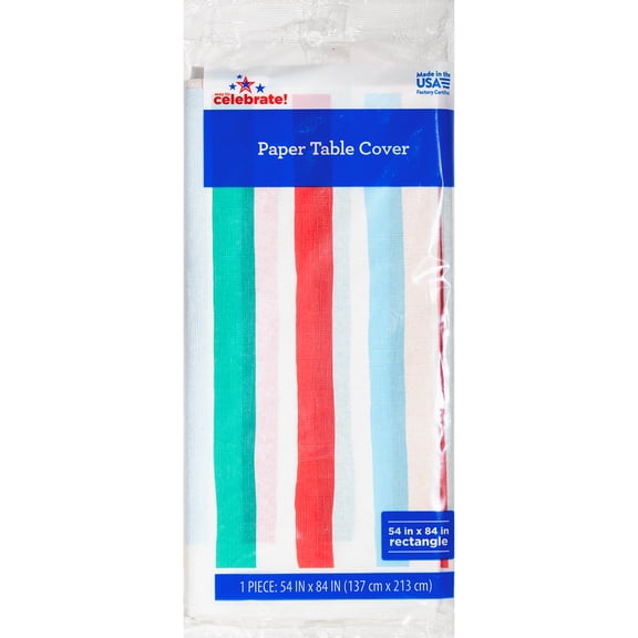 Way to Celebrate La Dolce Vita Multicolor Stripes Disposable Paper Tablecloth, 54" x 84"