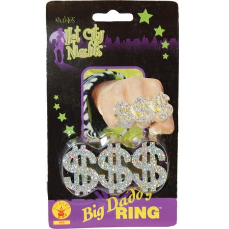 Morris Costumes One Piece Three Fingers Glittery Big Daddy Dollar Ring, Style BB279