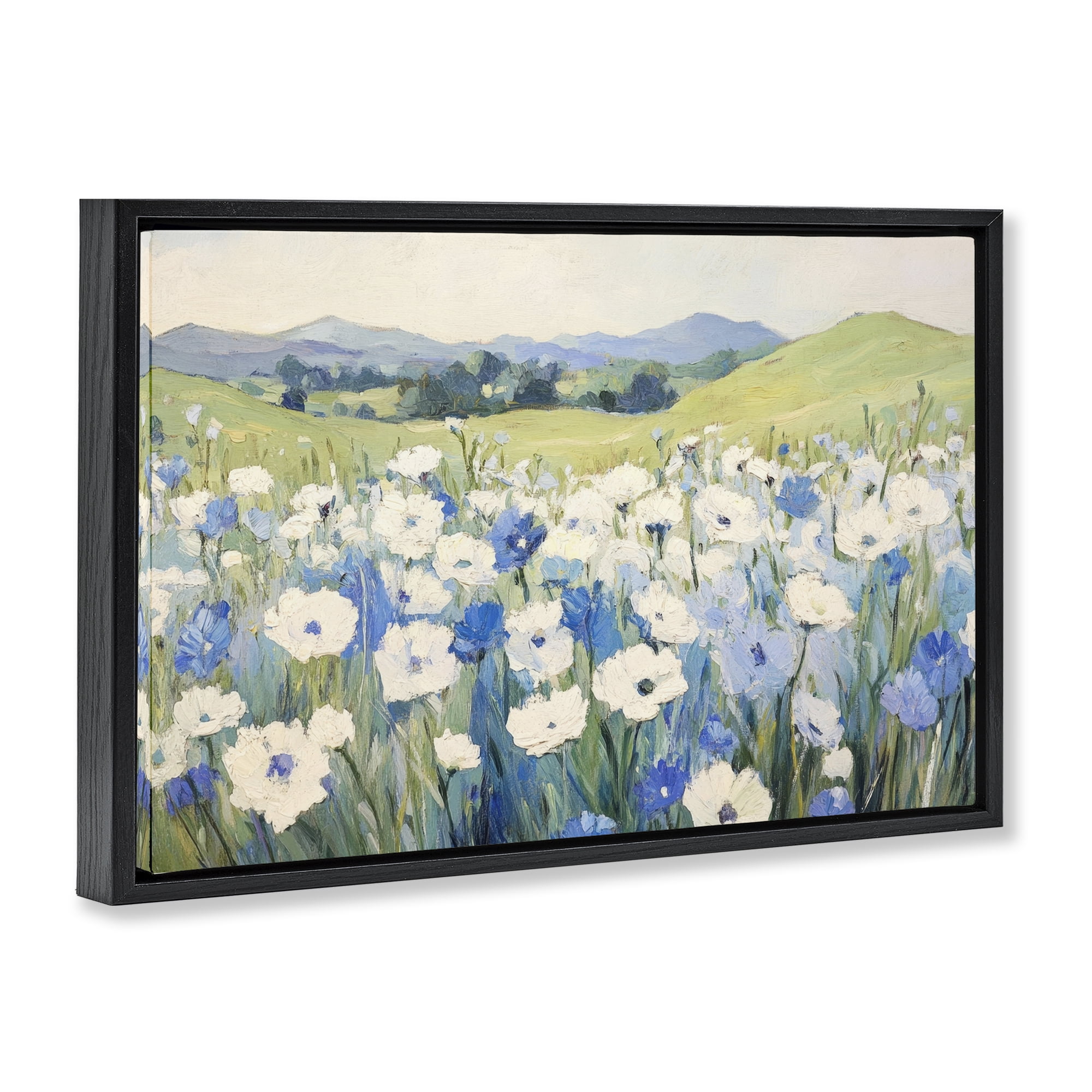 Stupell Industries Blue & White Daisies Black Framed Floater Canvas Wall Art, design by Petal Prints Design
