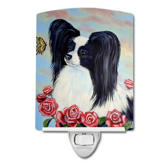 Caroline's Treasures 7040CNL Papillon Black and White Ceramic Night Light, 6x4x3", multicolor