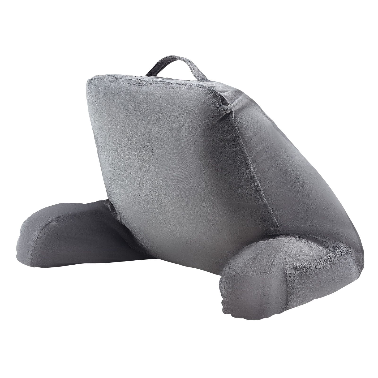 Reading Pillow with Memory Foam, 3 Pockets, Dual Zip Lining, Ergonomic Design, Portable Handle, Machine Washable Velvet for Bed Sofa