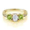 thumbnail image 2 of Gem Stone King 18K Yellow Gold Plated Silver Green Peridot Ring Set with Moissanite (2.12 Cttw) (Size 8), 2 of 4