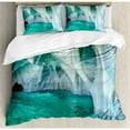 thumbnail image 3 of Nature Duvet Cover Set Twin Size, Natural Marble Cave at European Mediterranean Lake Geologic Eroded Artwork Photo, Decorative 2 Piece Bedding Set with 1 Pillow Sham, Turquoise Grey, by Ambesonne, 3 of 3