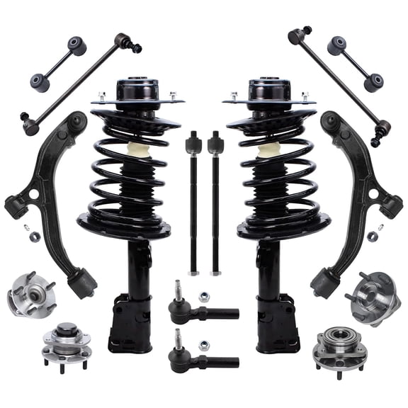 Detroit Axle - 16pc Front End Suspension Kit for Chrysler Town & Country Voyager Dodge Grand Caravan Struts Lower Control Arms w/Ball Joint Tie Rods Front Rear Wheel Bearing Hubs Sway Bars