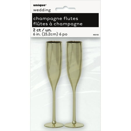 Champagne Flutes 6" 2/Pkg-Gold, Pk 6, Unique Industries