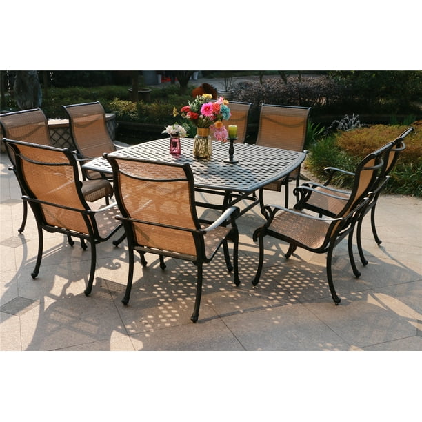 Hennessey Outdoor Patio Dining Set With Sling Arm Chairs Cast Aluminum 9 Piece Com - Hansen Cast Aluminum Patio Furniture Hennessey Outdoor Patio Dining Set With Sling Arm Chairs Cast Aluminum 9 Piece Com - Hansen Cast Aluminum Patio Furniture