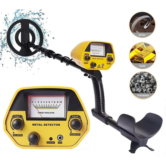 GVDV Gold LCD Battery Metal Detector, with 33"-42" Adjustable Stem and 8" Waterproof Coil for Kids Adults