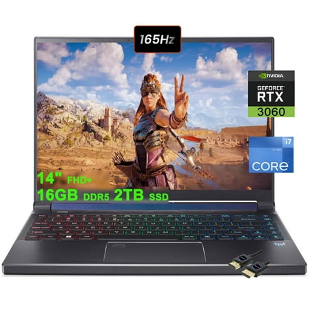 acer Predator Triton 300 SE 14 Gaming Laptop | 14" FHD+ 165Hz | Intel 14-Core i7-12700H | 16GB DDR5 2TB SSD | GeForce RTX3060 6GB | Backlit Thunderbolt Fingerprint Win11 Black + HDMI Cable
