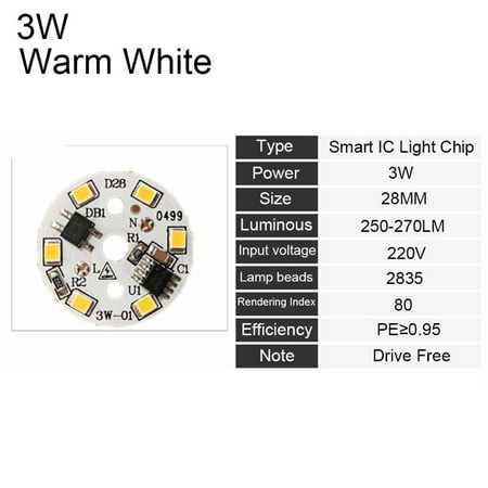 

1Pc New AC220V Warm White/White 15W 12W 9W 7W 6W 5W 3W Bulb Lamp Bean 2835 SMD Light Plate LED Chip WARM WHITE 3W