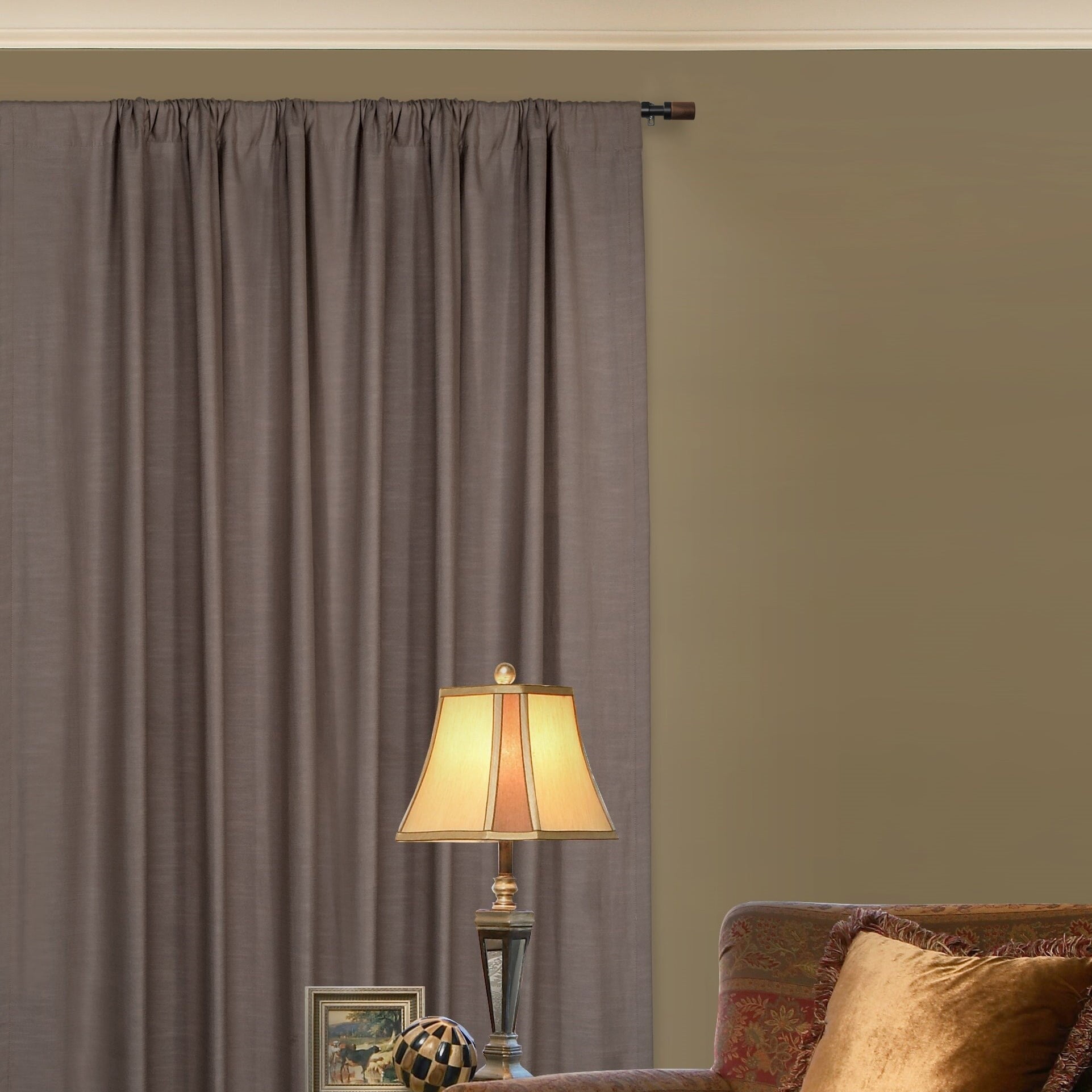 Lumi 3/4" Single Curtain Rod Matte Black- Maple Wood Cylinder finials 66"-120" - Matte Black