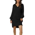 thumbnail image 2 of INSPIRE CHIC Women's Ribbed Hem Pullover Jumper V Neck Long Sleeve Knit Mini Sweater Midi Dress L Black, 2 of 6