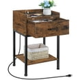 thumbnail image 2 of Oumilen Nightstand with Charging Station and Drawer, Brown, 2 of 5