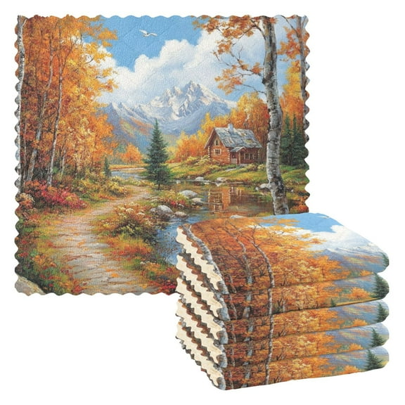 6 Pieces of Kitchen Towels 11x11Inch Kitchen Dish Cloths Kitchen Dish Towels Reuseable Cleaning Cloths Autumn Road