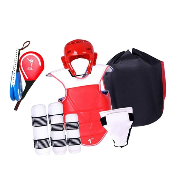 Juego De Equipo De Protección De Taekwondo De 6 Piezas Strade Fareast Limited Protector de Entrepierna con Espinilleras de 170 a 190 Cm Rojo