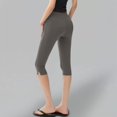 thumbnail image 4 of Women's High Waist Side Slit Capri Leggings, Butt Lifting Tight Fit Yoga Pants with Slimming Effect, Stretchy Workout Crop Tights for Running Fitness Gym Daily Wear Grey L, 4 of 5