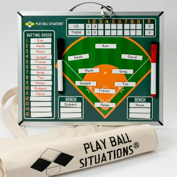 Play Ball Situations Magnetic Baseball Lineup Board for Dugout - Won’t Warp or Crack, Magnets Always Hold - Dry Erase Softball Lineup Board - Durable 2-Sided Baseball Clipboard for Coaches