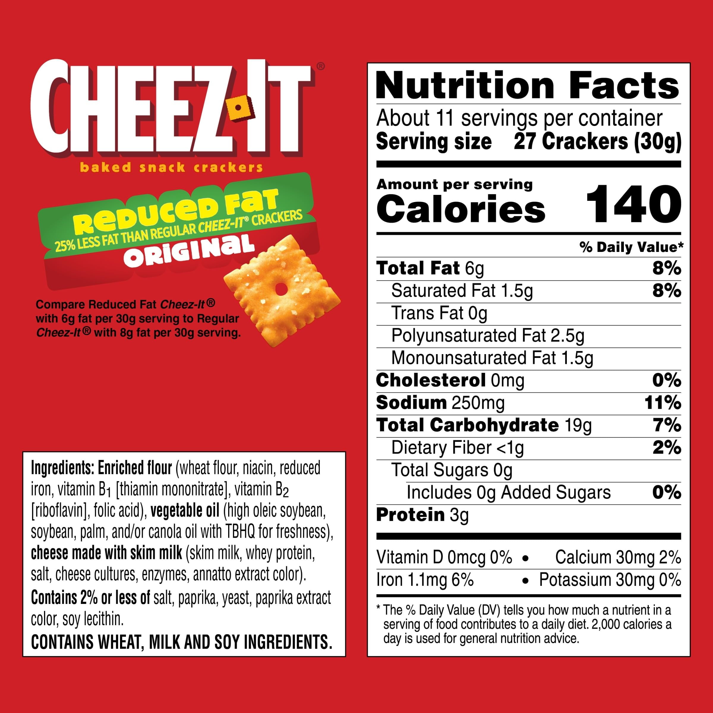 Cheez-It Reduced Fat Originl Baked Snack Crackers 11.5 oz (Pack of 24)