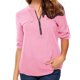 thumbnail image 1 of ICHUANYI Clearance Women's Summer Long Sleeve Zip Casual Tunic V-Neck Rollable Blouse Tops(Pink, L) ICHUANYI WER2023081107834, 1 of 8