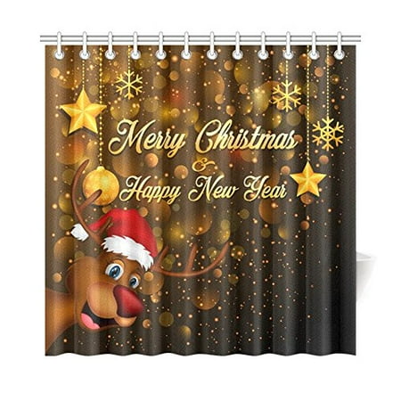 Gckg Cute Reindeer Merry Christmas Shower Curtain Golden