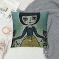 thumbnail image 2 of Qinduosi Oil Painting Cartoon Animal cat Girl Skull Linen Throw Pillow Cover Cushion Case Holiday Decorative ", 2 of 5