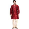 thumbnail image 1 of Royal Men's Silk Blend Maroon Hineck Emboirdered Kurta Churidar, 1 of 1
