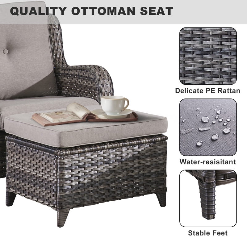 PARKWELL 5 Piece Outdoor Patio Furniture Set,All-Weather High Back Conversation Set with Luxury 6-Inch Thick Cushions,Swivel Glider Chair,7-Seat Furniture Sets for Garden, Deck, Backyard,Gray/Gray