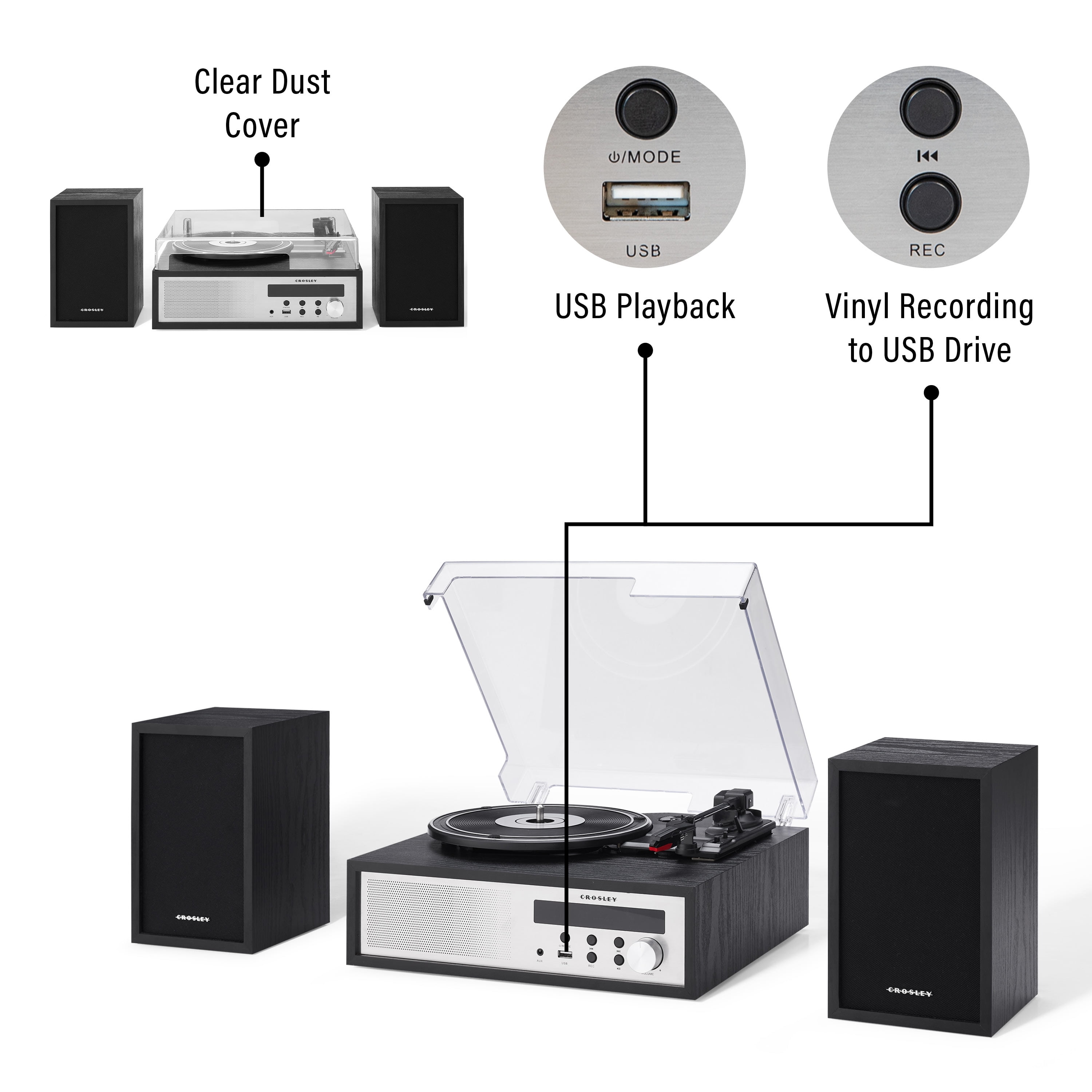 Crosley Sloane Record Player With Speakers In Black