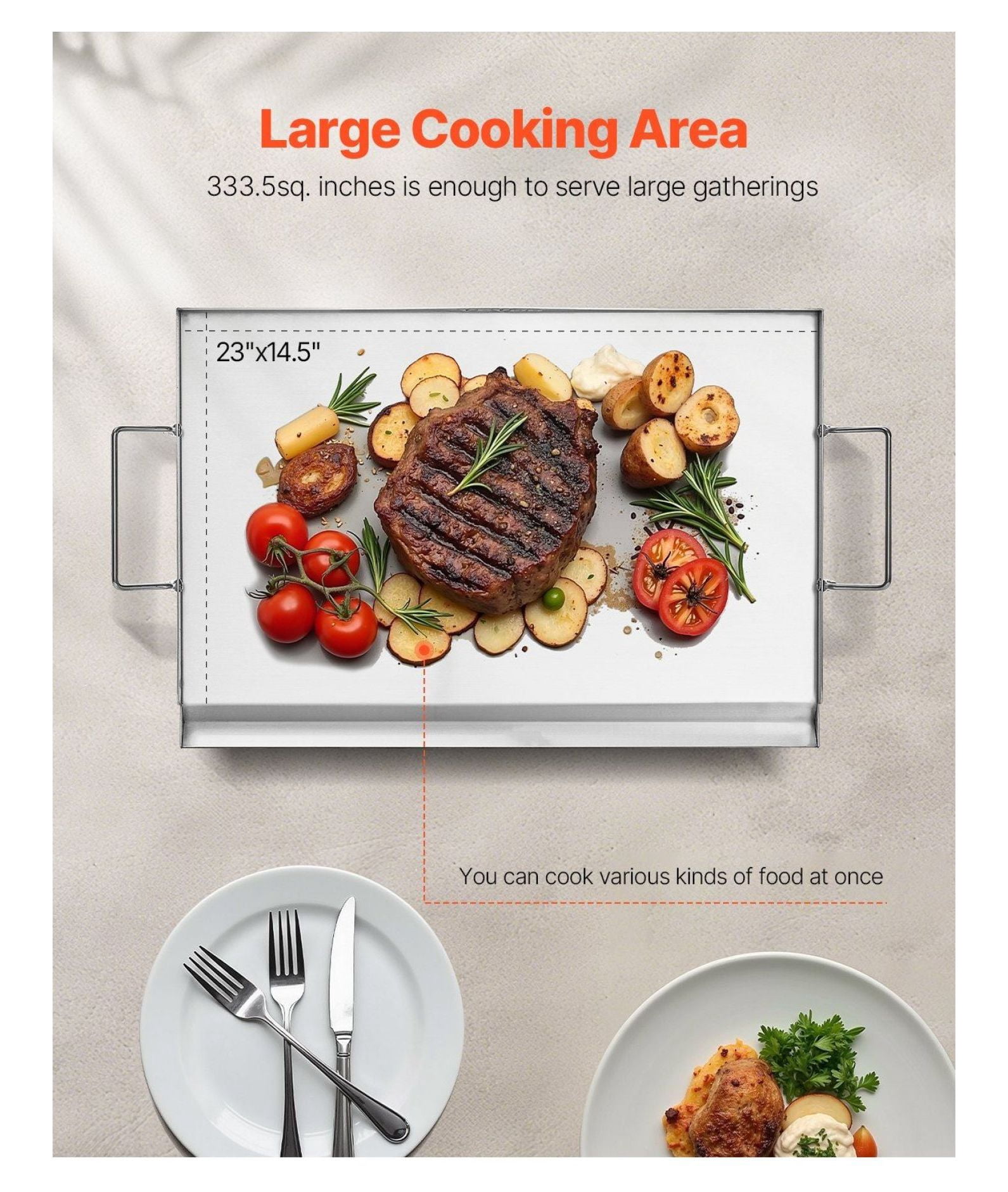 Flat Top Griddle 23x16 Inch, Stainless Steel BBQ Grill Pan