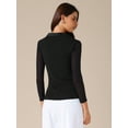 thumbnail image 4 of DARING DIVA Women's Long Sleeve V Neck Collared Slim Fit Blouses XS Black, 4 of 6