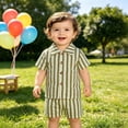 thumbnail image 2 of SGMVNU Baby Boys Summer Shorts Set Striped Short Sleeve Button Down Shirt and Matching Shorts 2 Piece Casual Outfits, Size 9-12 Months, Green, 2 of 9