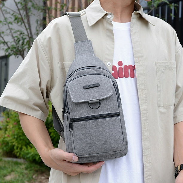 Bolso bandolera cruzado en el pecho y hombro | Bolso de viaje resistente al agua con una correa para hombres y mujeres | Tela gris | 11.8x7.08x2.36in | Mochila para exteriores ajustable, ligera y