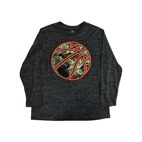 Boys Gray Basketball Camo Sports Long Sleeve T-Shirt Athletic Tee Shirt L