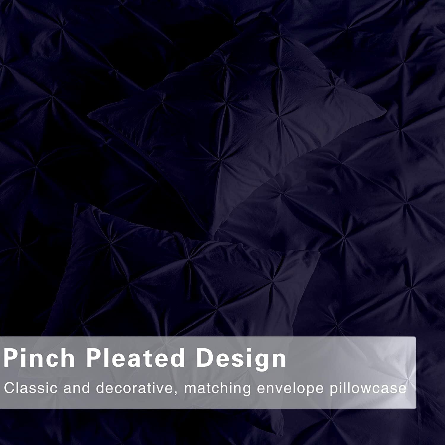 500-Thread Count 100% Egyptian Cotton Pinch Pleated Pintuck Design 3pc Duvet Cover Set , With Zipper Closure & Corner Ties - King Size ( 90" x 104" ) Inches, (Navy Blue)