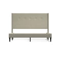 thumbnail image 3 of MCM Upholstered Platform Bed Frame / Nailhead Trim Button Tufted MCM Wingback / Mattress Foundation / No Box Spring Needed / Easy Assembly, Beige, Queen, 3 of 6