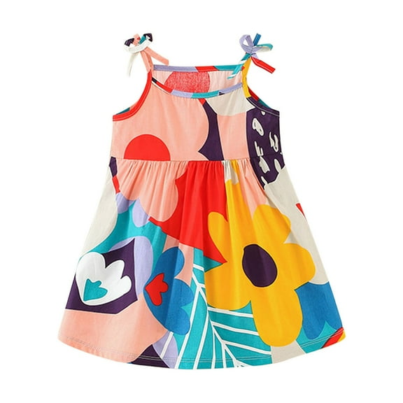 TAGOLD Summer Toddler Baby Girls Sleeveless Sling Dress Graphic Print Children's Clothing Blue 12-24 Months