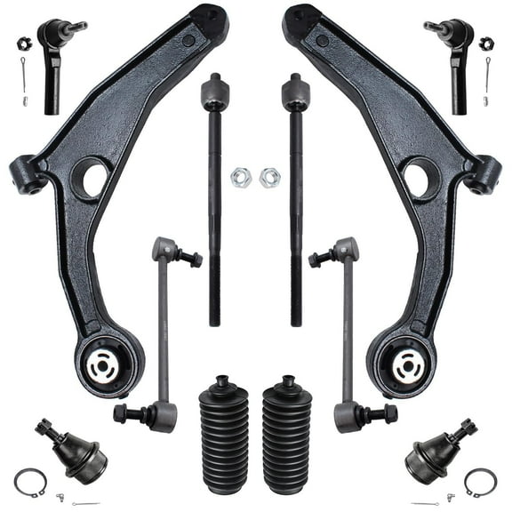 Detroit Axle - Front 12pc Suspension Kit for 2009-2015 Dodge Journey 2009 2010 2011 2012 2013 2014 2015, 2 Lower Control Arms 2 Lower Ball Joints 2 Sway Bars 4 Tie Rods 2 Boots Replacement